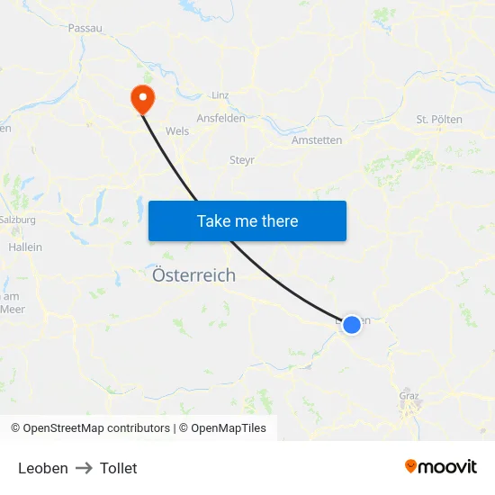 Leoben to Tollet map