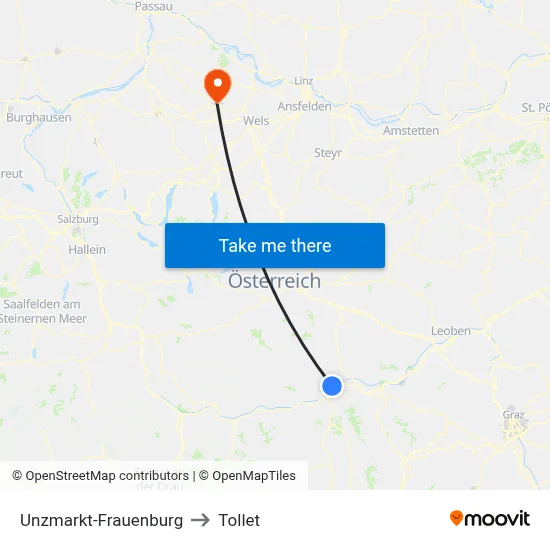Unzmarkt-Frauenburg to Tollet map