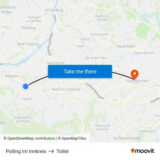 Polling Im Innkreis to Tollet map
