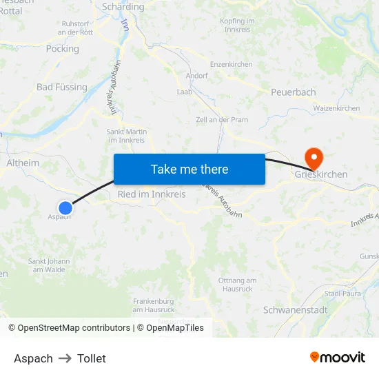 Aspach to Tollet map