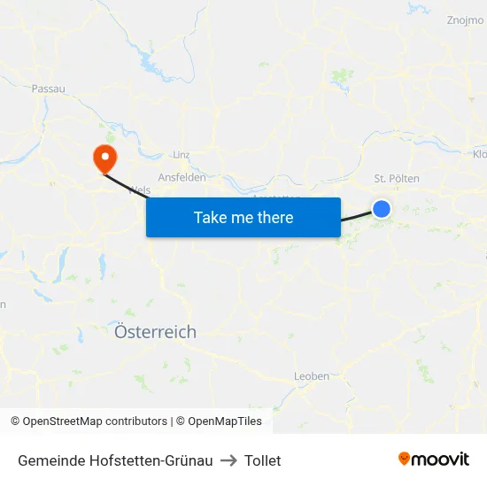 Gemeinde Hofstetten-Grünau to Tollet map