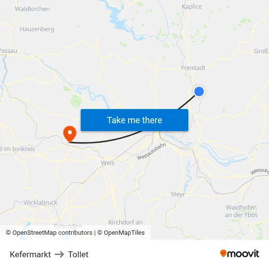 Kefermarkt to Tollet map