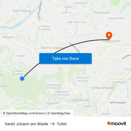 Sankt Johann am Walde to Tollet map