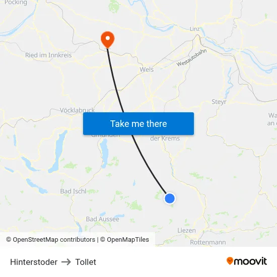 Hinterstoder to Tollet map