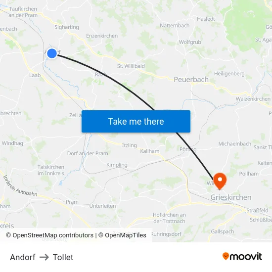 Andorf to Tollet map