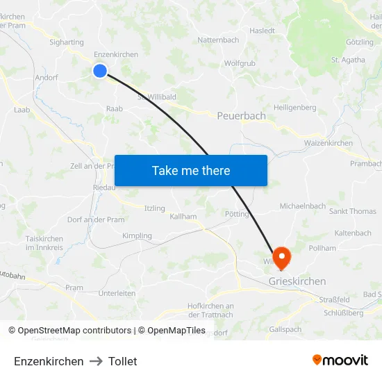 Enzenkirchen to Tollet map