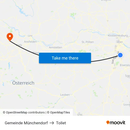 Gemeinde Münchendorf to Tollet map