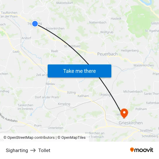 Sigharting to Tollet map