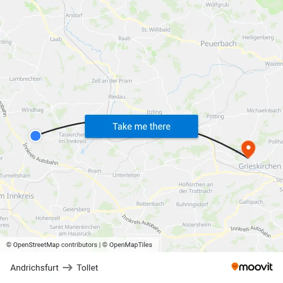 Andrichsfurt to Tollet map