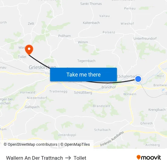 Wallern An Der Trattnach to Tollet map