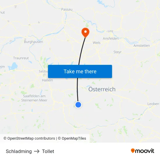 Schladming to Tollet map