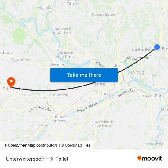 Unterweitersdorf to Tollet map