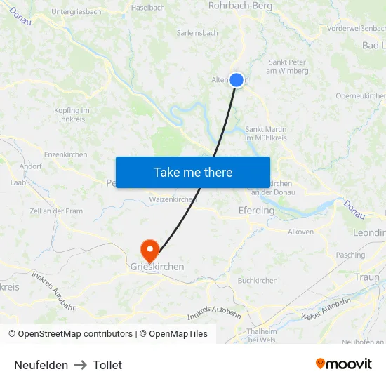 Neufelden to Tollet map