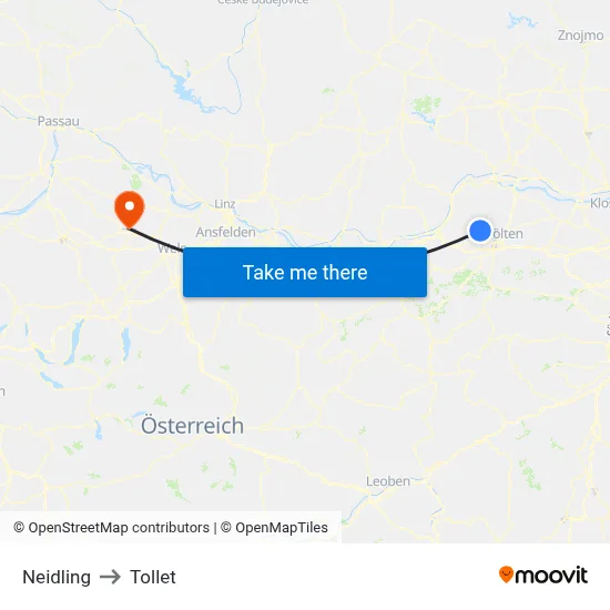 Neidling to Tollet map