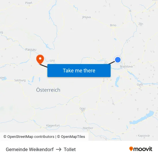 Gemeinde Weikendorf to Tollet map