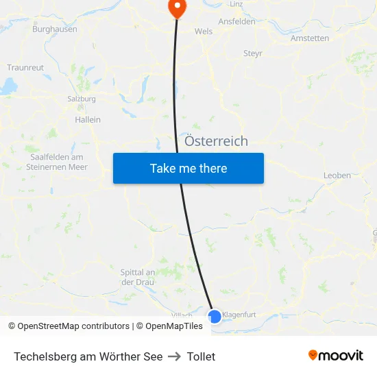 Techelsberg am Wörther See to Tollet map