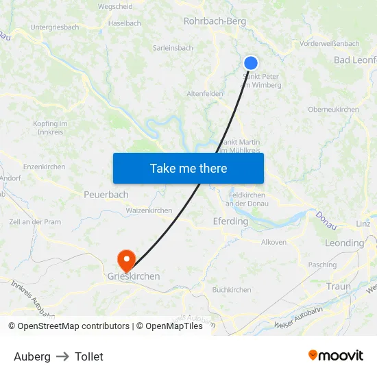 Auberg to Tollet map