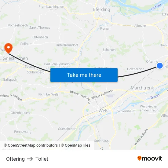 Oftering to Tollet map