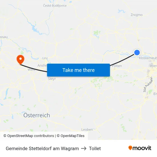 Gemeinde Stetteldorf am Wagram to Tollet map