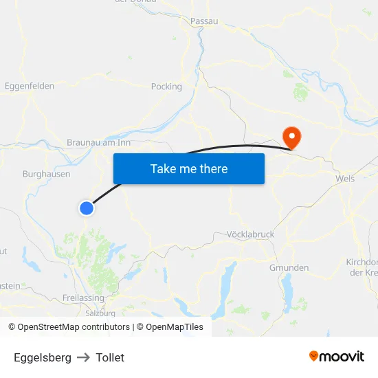 Eggelsberg to Tollet map