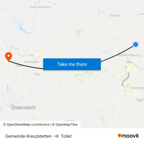 Gemeinde Kreuzstetten to Tollet map