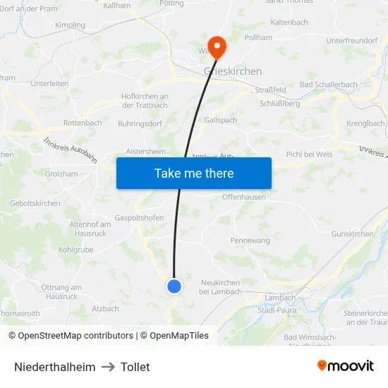 Niederthalheim to Tollet map