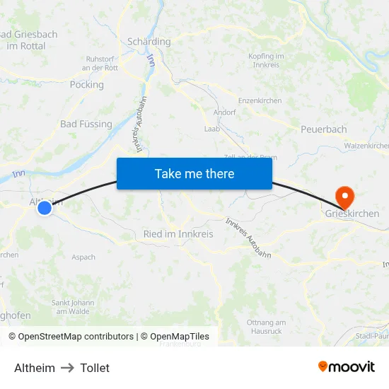 Altheim to Tollet map
