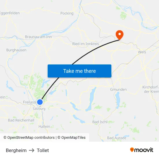 Bergheim to Tollet map