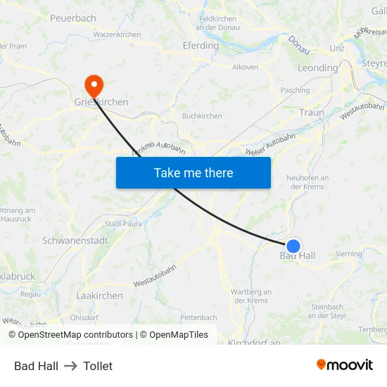 Bad Hall to Tollet map