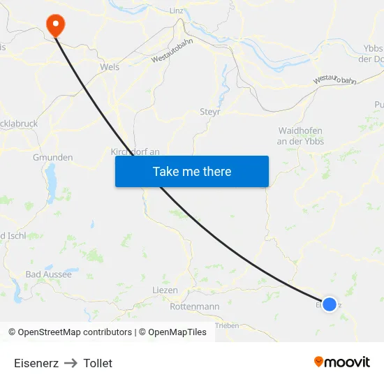 Eisenerz to Tollet map