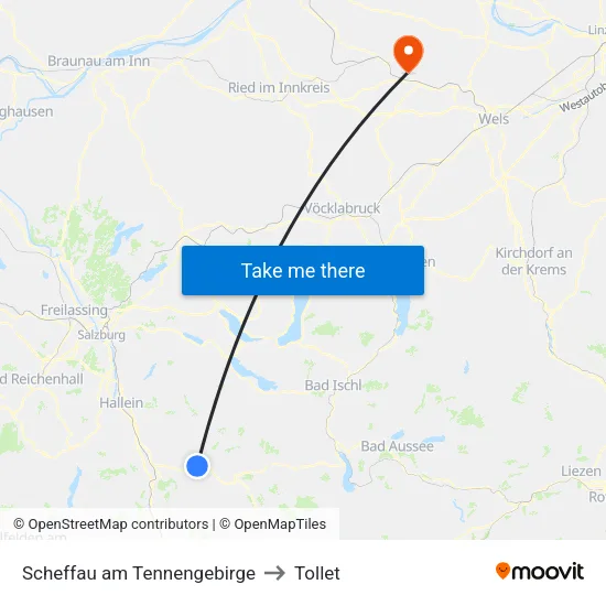 Scheffau am Tennengebirge to Tollet map