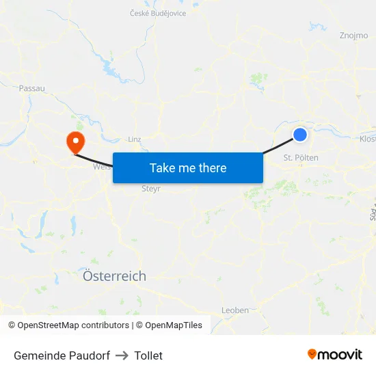Gemeinde Paudorf to Tollet map
