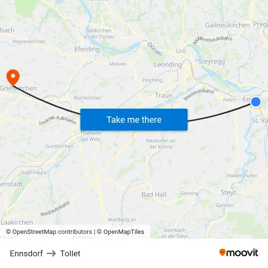 Ennsdorf to Tollet map
