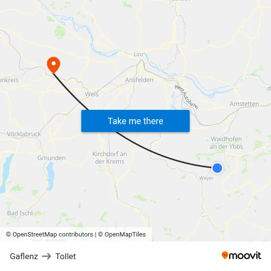 Gaflenz to Tollet map