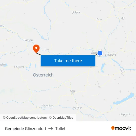 Gemeinde Glinzendorf to Tollet map