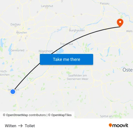 Wilten to Tollet map