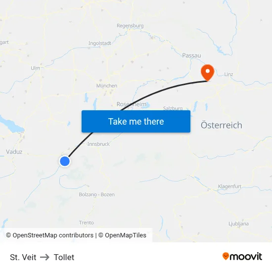 St. Veit to Tollet map