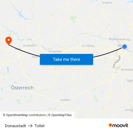 Donaustadt to Tollet map