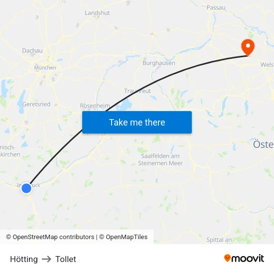 Hötting to Tollet map