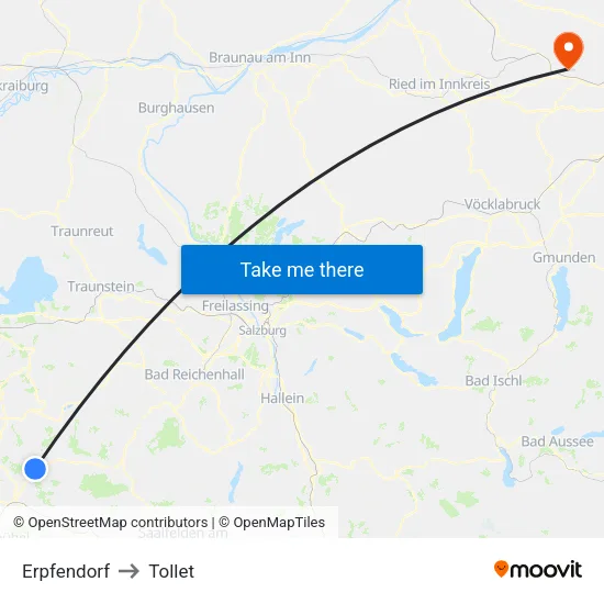 Erpfendorf to Tollet map
