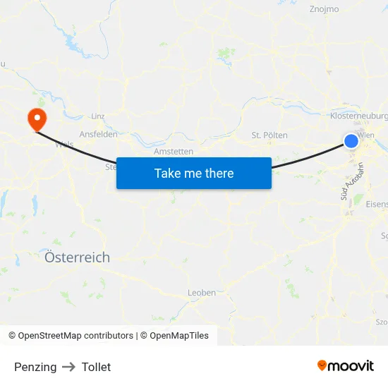 Penzing to Tollet map