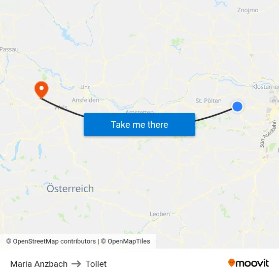 Maria Anzbach to Tollet map