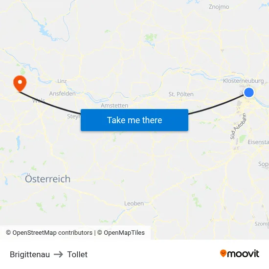 Brigittenau to Tollet map