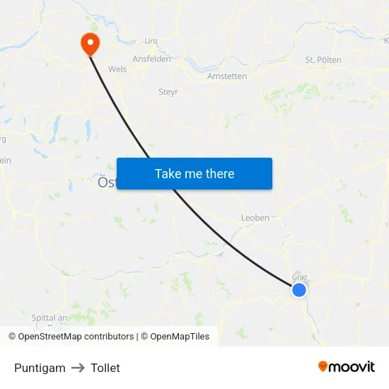 Puntigam to Tollet map