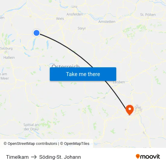 Timelkam to Söding-St. Johann map