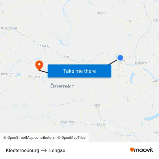 Klosterneuburg to Lengau map