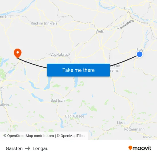 Garsten to Lengau map