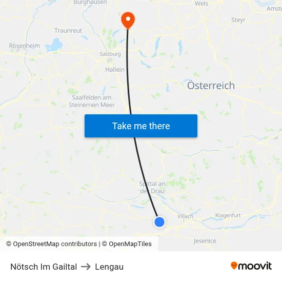 Nötsch Im Gailtal to Lengau map