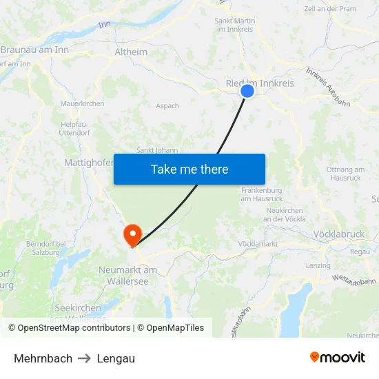 Mehrnbach to Lengau map