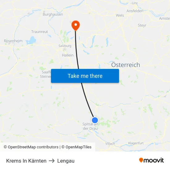 Krems In Kärnten to Lengau map